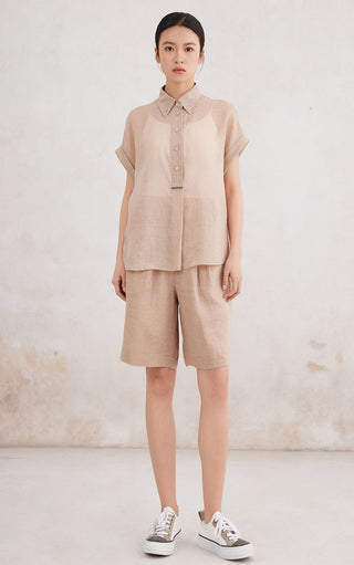 Ramie–Lyocell Tailored Bermuda Shorts - serathinan 