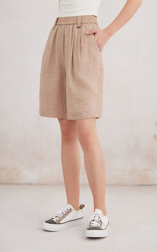 Ramie–Lyocell Tailored Bermuda Shorts - serathinan 