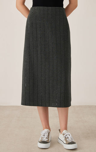 Sequin Embroidered Stripe Midi Skirt