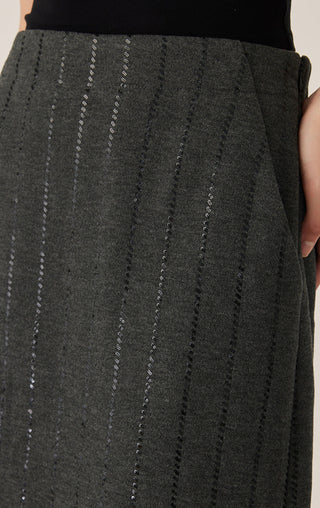 Sequin Embroidered Stripe Midi Skirt - serathinan 