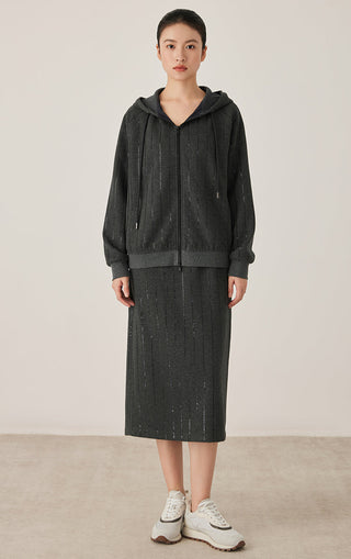 Sequin Embroidered Stripe Midi Skirt - serathinan 