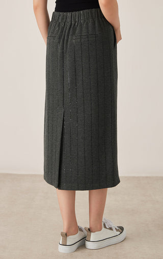 Sequin Embroidered Stripe Midi Skirt - serathinan 