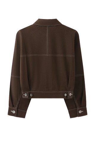 Denim Contrast Stitch Cropped Jacket