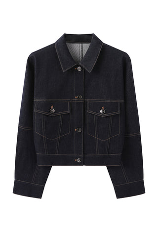 Denim Contrast Stitch Cropped Jacket