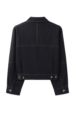 Denim Contrast Stitch Cropped Jacket