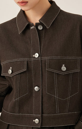 Denim Contrast Stitch Cropped Jacket