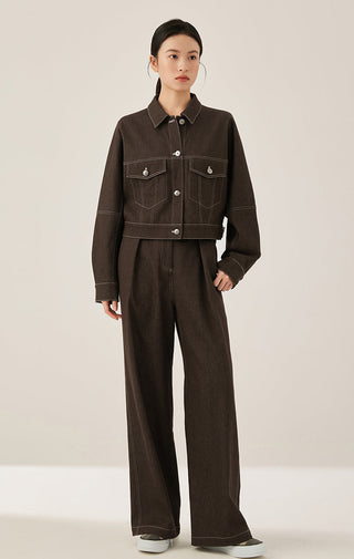 Denim Contrast Stitch Cropped Jacket