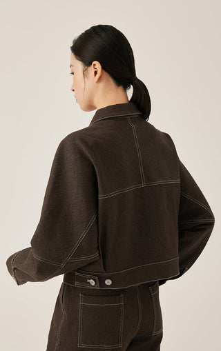 Denim Contrast Stitch Cropped Jacket