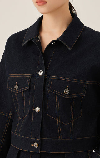 Denim Contrast Stitch Cropped Jacket