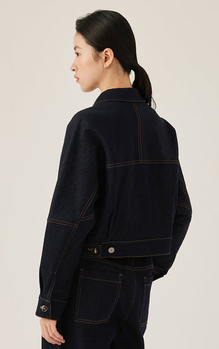 Denim Contrast Stitch Cropped Jacket