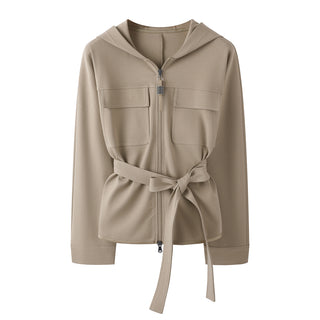 Hooded Cotton Blend Jacket with Beaded Zip