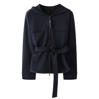 Hooded Cotton Blend Jacket with Beaded Zip