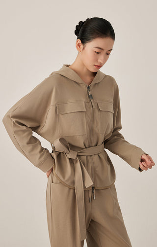 Hooded Cotton Blend Jacket with Beaded Zip