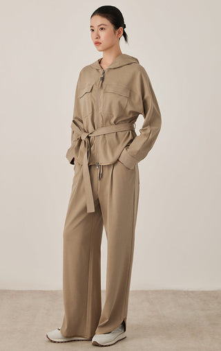 Hooded Cotton Blend Jacket with Beaded Zip