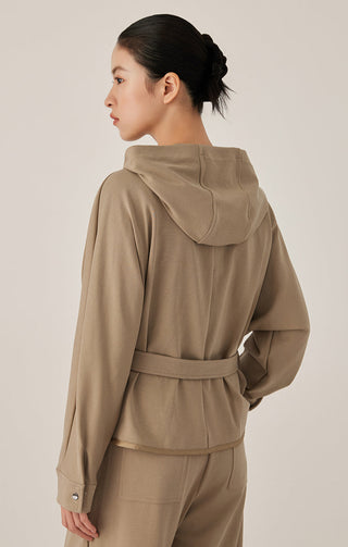 Hooded Cotton Blend Jacket with Beaded Zip