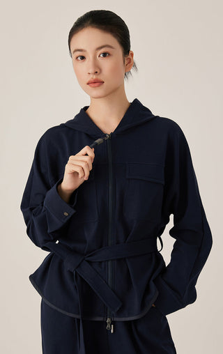 Hooded Cotton Blend Jacket with Beaded Zip