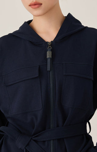 Hooded Cotton Blend Jacket with Beaded Zip