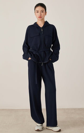 Hooded Cotton Blend Jacket with Beaded Zip