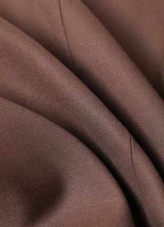 Dark brown wool-blend blazer fabric close-up with visible woven texture.
