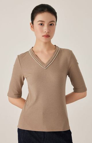 Tencel Wool Blend V-Neck Knit Top