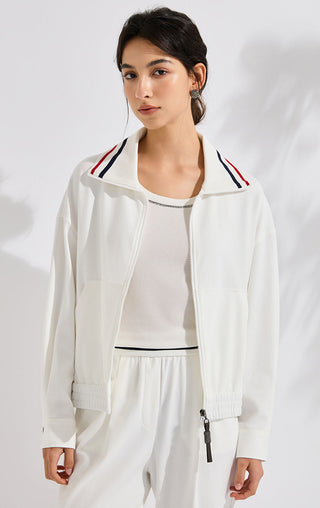 Cotton Blend Zip-Up Polo Collar Hoodie