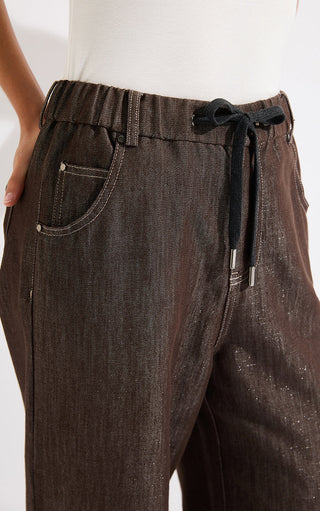 Shimmer-Detail Wide-Leg Denim Pants - serathinan 