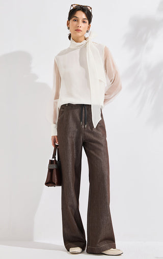 Shimmer-Detail Wide-Leg Denim Pants - serathinan 