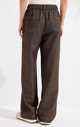 Shimmer-Detail Wide-Leg Denim Pants - serathinan 