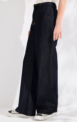 Shimmer-Detail Wide-Leg Denim Pants - serathinan 