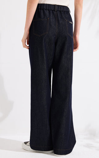 Shimmer-Detail Wide-Leg Denim Pants - serathinan 