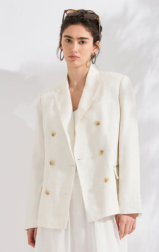 Linen-Blend Tailored Blazer with Subtle Sheen - serathinan 