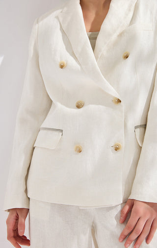 Linen-Blend Tailored Blazer with Subtle Sheen - serathinan 
