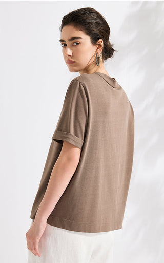 Refined Short-Sleeve T-Shirt with Beaded Neckline - serathinan 