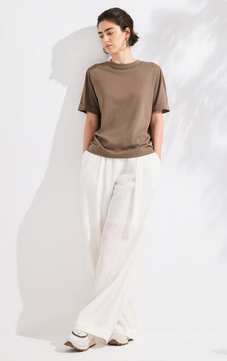 Refined Short-Sleeve T-Shirt with Beaded Neckline - serathinan 