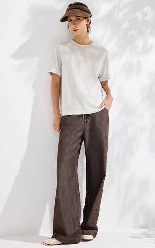 Refined Short-Sleeve T-Shirt with Beaded Neckline - serathinan 
