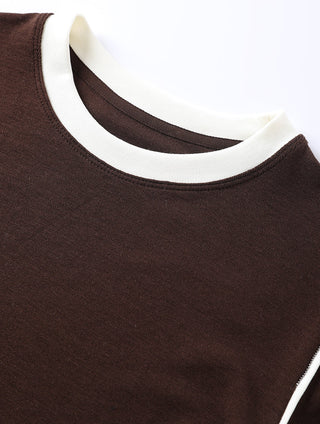 Tencel Wool Contrast-Stitch Long Sleeve Top