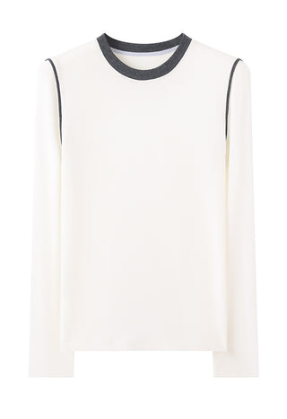 Tencel Wool Contrast-Stitch Long Sleeve Top