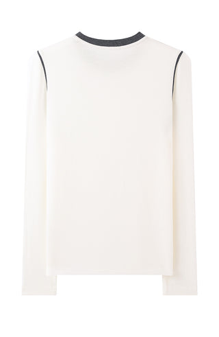 Tencel Wool Contrast-Stitch Long Sleeve Top