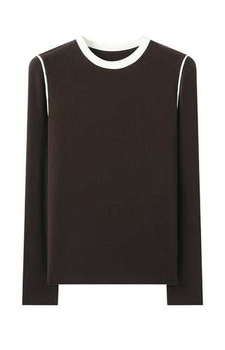 Tencel Wool Contrast-Stitch Long Sleeve Top