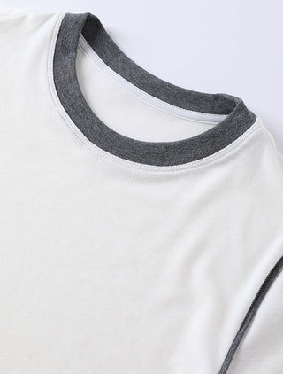 Tencel Wool Contrast-Stitch Long Sleeve Top