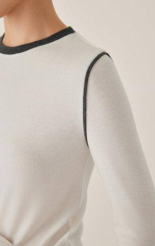 Tencel Wool Contrast-Stitch Long Sleeve Top