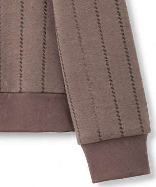 Taupe jacket sleeve and hem with vertical sequin detailing and ribbed cuffs