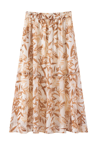 Terracotta Bamboo Leaf Tiered Maxi Skirt