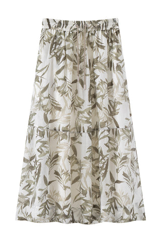 Terracotta Bamboo Leaf Tiered Maxi Skirt