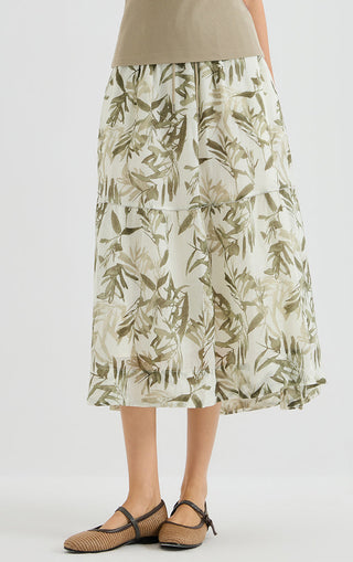 Terracotta Bamboo Leaf Tiered Maxi Skirt