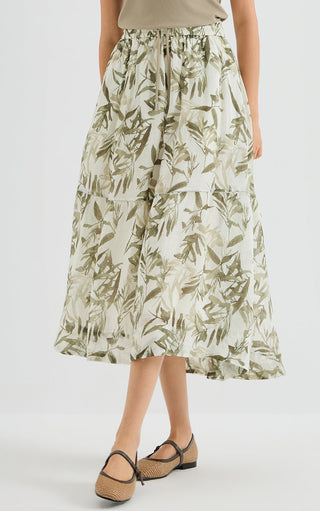 Terracotta Bamboo Leaf Tiered Maxi Skirt