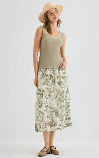 Terracotta Bamboo Leaf Tiered Maxi Skirt