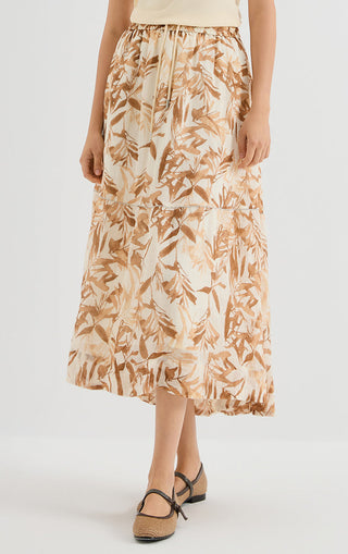 Terracotta Bamboo Leaf Tiered Maxi Skirt