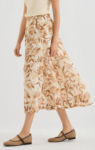 Terracotta Bamboo Leaf Tiered Maxi Skirt