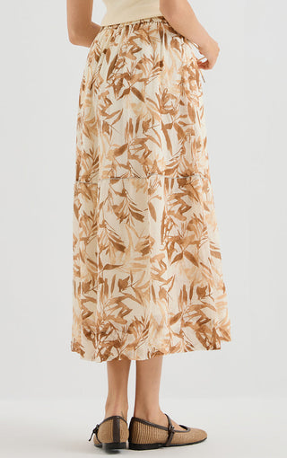 Terracotta Bamboo Leaf Tiered Maxi Skirt